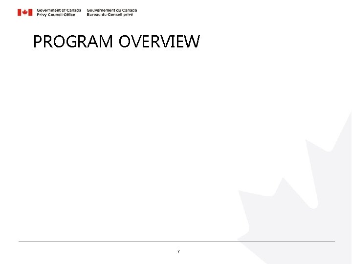 PROGRAM OVERVIEW 7 