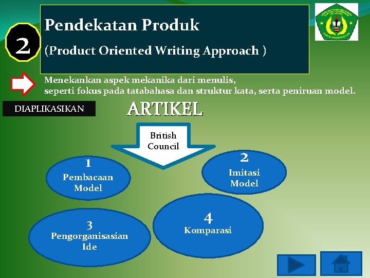 2 Pendekatan Produk (Product Oriented Writing Approach ) Menekankan aspek mekanika dari menulis, seperti