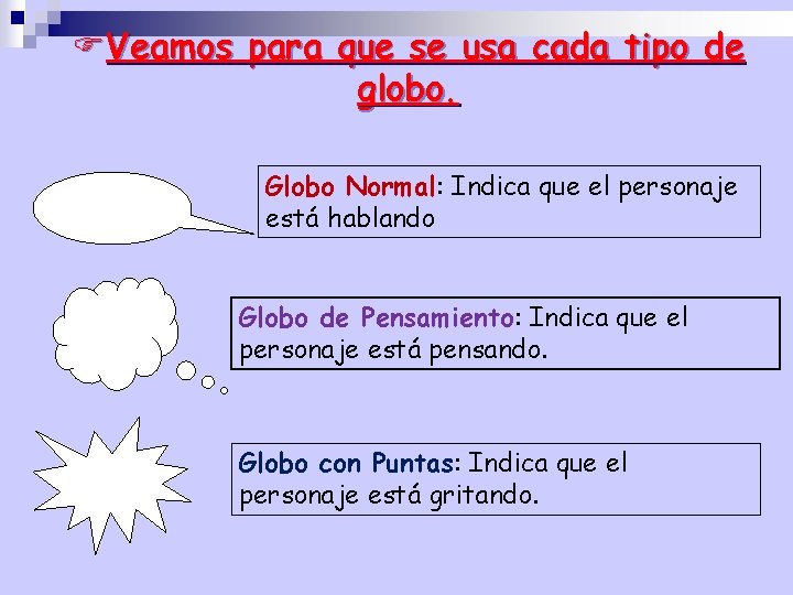 FVeamos para que se usa cada tipo de globo. Globo Normal: Indica que el