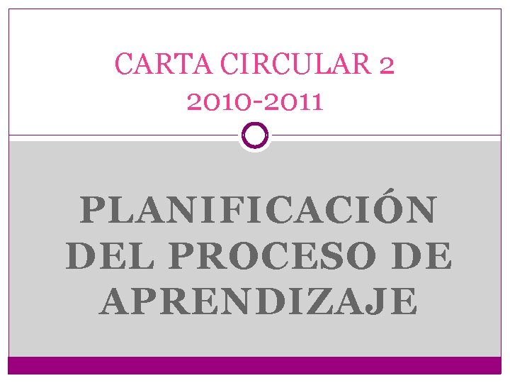 CARTA CIRCULAR 2 2010 -2011 PLANIFICACIÓN DEL PROCESO DE APRENDIZAJE 
