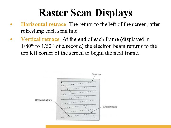 Raster Scan Displays • • Horizontal retrace: The return to the left of the