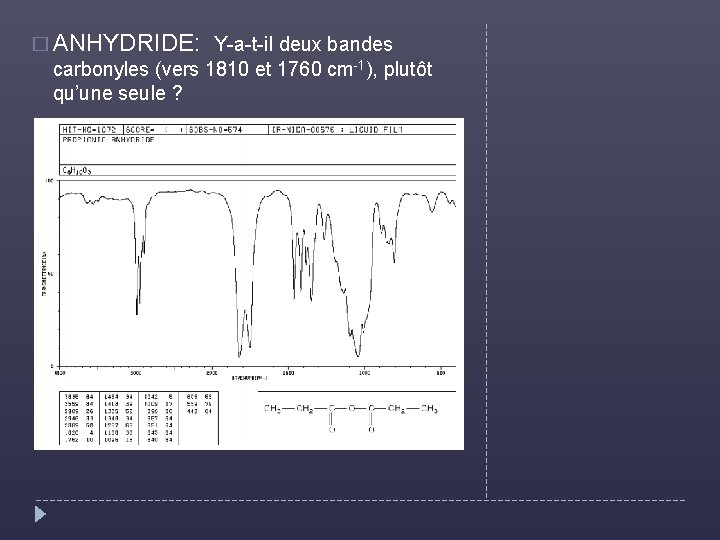 � ANHYDRIDE: Y-a-t-il deux bandes carbonyles (vers 1810 et 1760 cm-1), plutôt qu’une seule