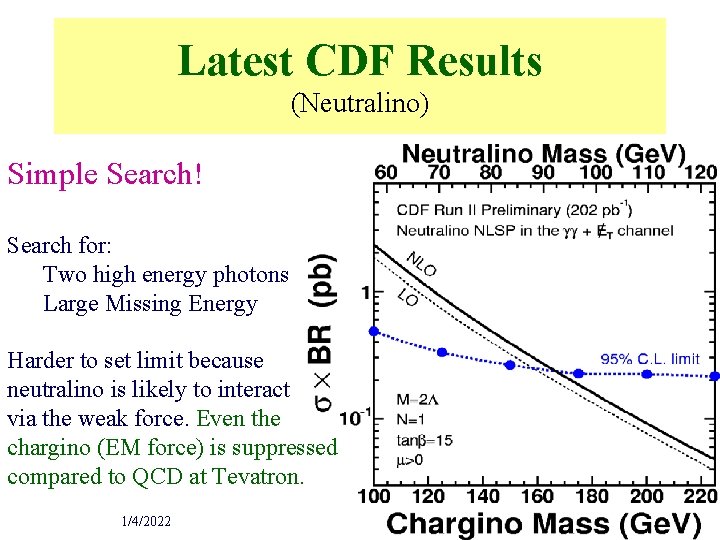 Latest CDF Results (Neutralino) Simple Search! Search for: Two high energy photons Large Missing