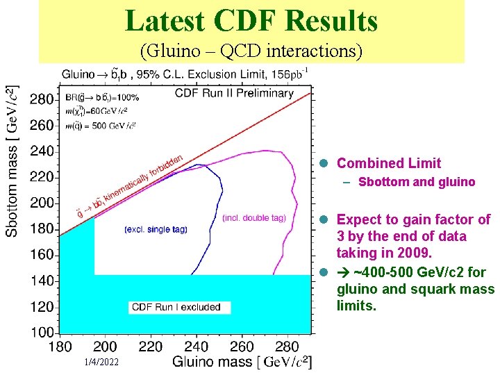 Latest CDF Results (Gluino – QCD interactions) l Combined Limit – Sbottom and gluino