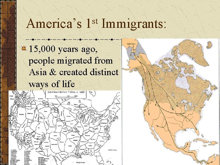 America’s 1 st Immigrants: 15, 000 years ago, people migrated from Asia & created