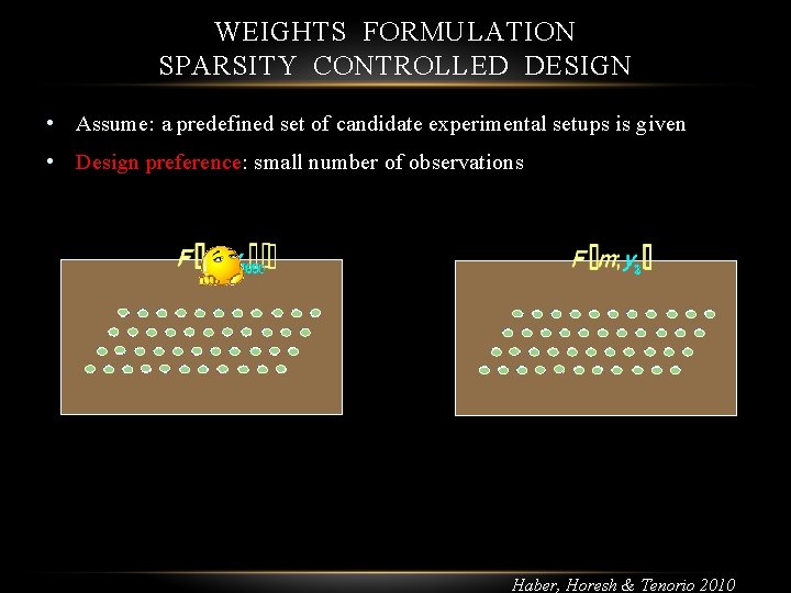 WEIGHTS FORMULATION SPARSITY CONTROLLED DESIGN • Assume: a predefined set of candidate experimental setups