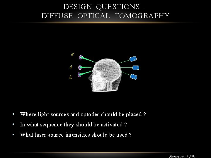 DESIGN QUESTIONS – DIFFUSE OPTICAL TOMOGRAPHY • Where light sources and optodes should be