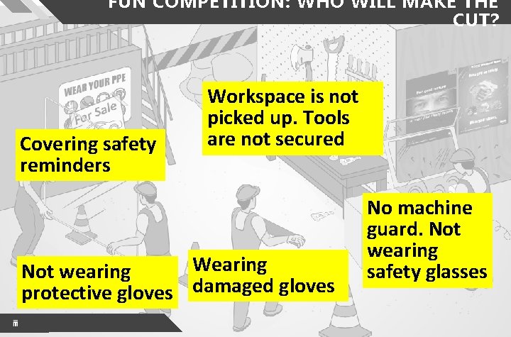 FUN COMPETITION: WHO WILL MAKE THE CUT? Covering safety reminders Workspace is not picked