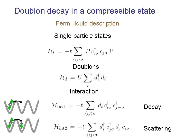 Doublon decay in a compressible state Fermi liquid description Single particle states Doublons Interaction