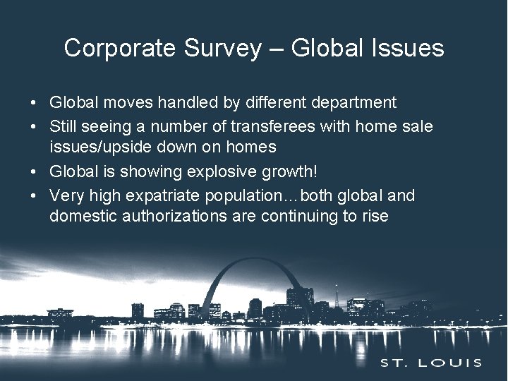 Corporate Survey –Title Global Issues Insert Session Here • Global moves handled by different