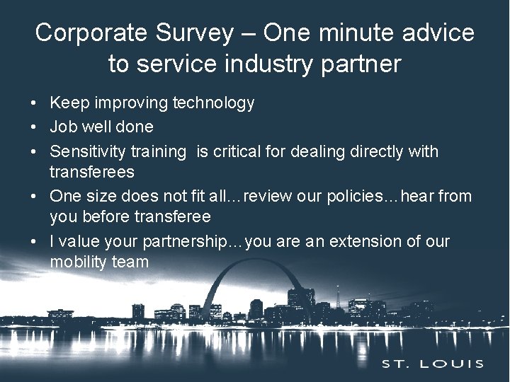 Corporate Survey – One minute advice Insert Session Title Here to service industry partner