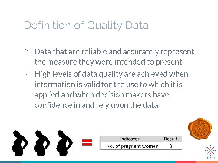 Definition of Quality Data ▷ Data that are reliable and accurately represent the measure