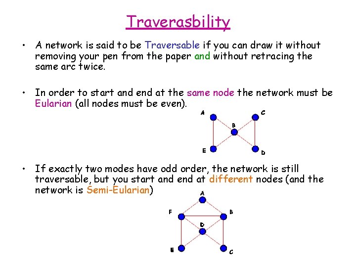 Traverasbility • A network is said to be Traversable if you can draw it Traverasbility • A network is said to be Traversable if you can draw it
