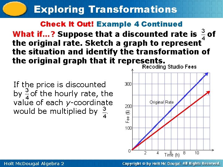 Exploring Transformations Check It Out! Example 4 Continued What if…? Suppose that a discounted Exploring Transformations Check It Out! Example 4 Continued What if…? Suppose that a discounted