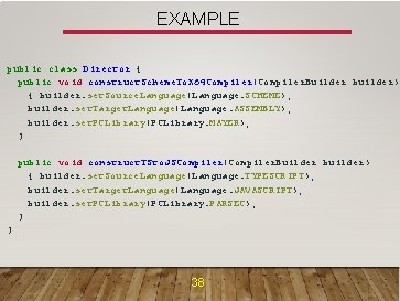 EXAMPLE public class Director { public void construct. Scheme. To. X 64 Compiler(Compiler. Builder
