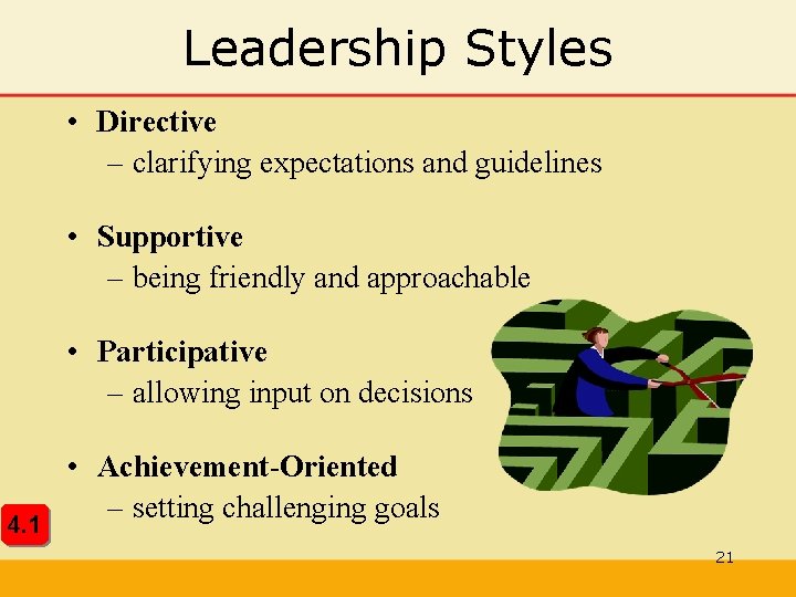 Leadership Styles • Directive – clarifying expectations and guidelines • Supportive – being friendly