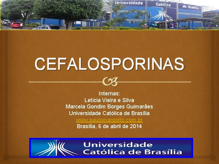 CEFALOSPORINAS Internas: Letícia Vieira e Silva Marcela Gondim Borges Guimarães Universidade Católica de Brasília