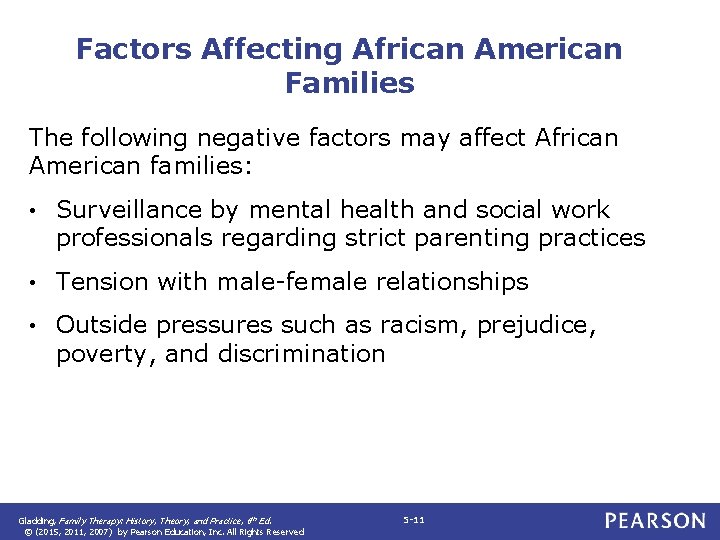 Factors Affecting African American Families The following negative factors may affect African American families: