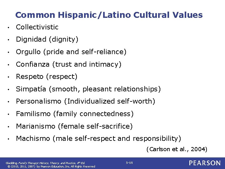 Common Hispanic/Latino Cultural Values • Collectivistic • Dignidad (dignity) • Orgullo (pride and self-reliance)