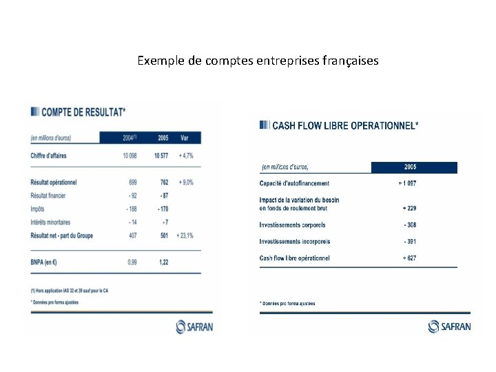 Exemple de comptes entreprises françaises 