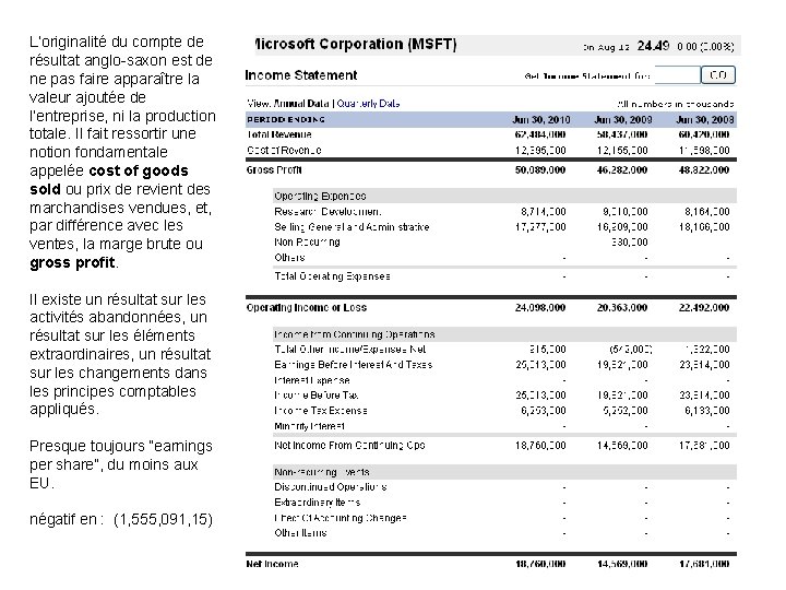 L’originalité du compte de résultat anglo-saxon est de ne pas faire apparaître la valeur