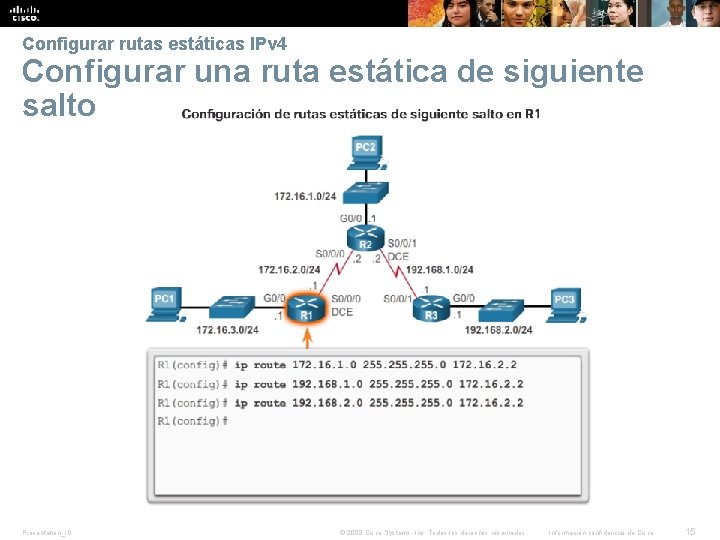 Configurar rutas estáticas IPv 4 Configurar una ruta estática de siguiente salto Presentation_ID © Configurar rutas estáticas IPv 4 Configurar una ruta estática de siguiente salto Presentation_ID ©