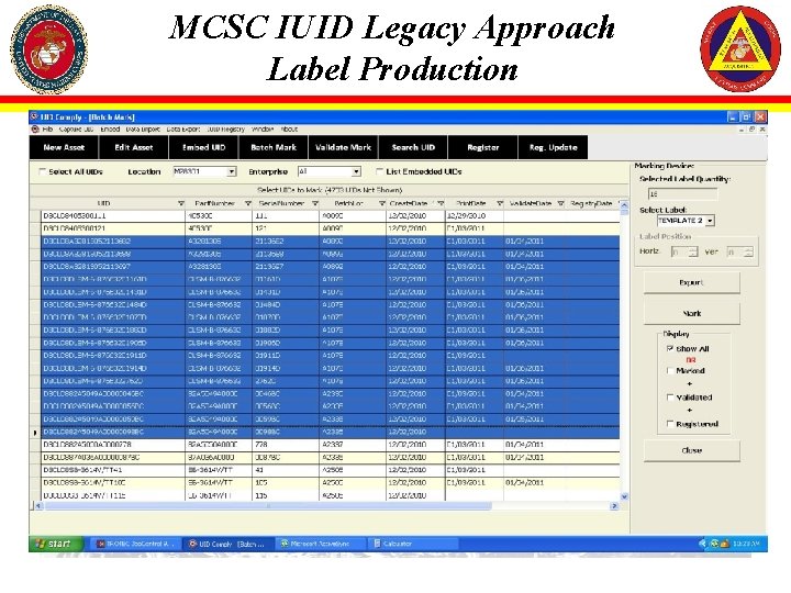 MCSC IUID Legacy Approach Label Production 