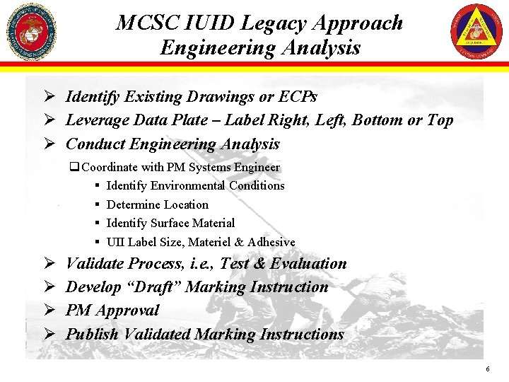 MCSC IUID Legacy Approach Engineering Analysis Ø Identify Existing Drawings or ECPs Ø Leverage