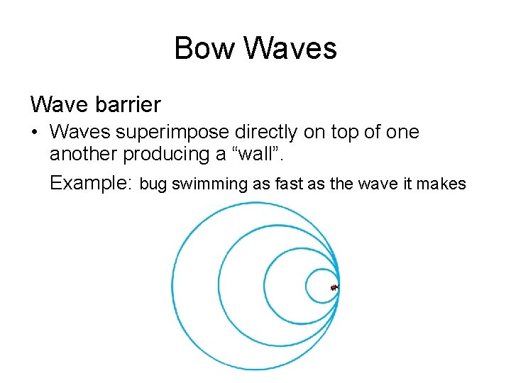 Bow Waves Wave barrier • Waves superimpose directly on top of one another producing