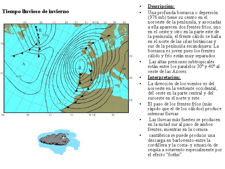 Tiempo lluvioso de invierno • • Descripción: Una profunda borrasca o depresión (976 mb)