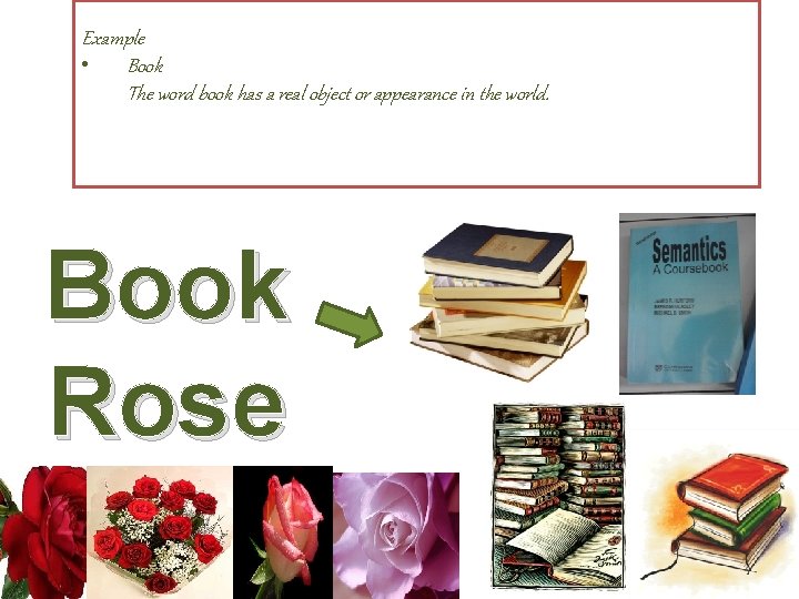 Example • Book The word book has a real object or appearance in the