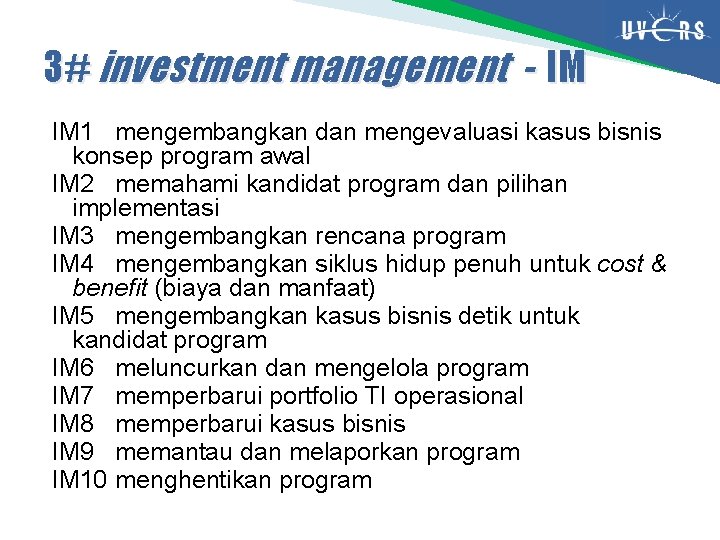 3# investment management - IM IM 1 mengembangkan dan mengevaluasi kasus bisnis konsep program