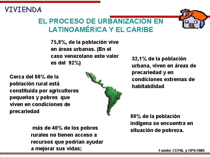 VIVIENDA EL PROCESO DE URBANIZACIÓN EN LATINOAMÉRICA Y EL CARIBE 75, 8%, de la