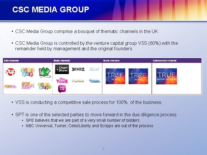 CSC MEDIA GROUP • CSC Media Group comprise a bouquet of thematic channels in
