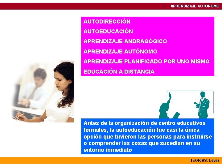 APRENDIZAJE AUTÓNOMO AUTODIRECCIÓN AUTOEDUCACIÓN APRENDIZAJE ANDRAGÓGICO APRENDIZAJE AUTÓNOMO APRENDIZAJE PLANIFICADO POR UNO MISMO EDUCACIÓN