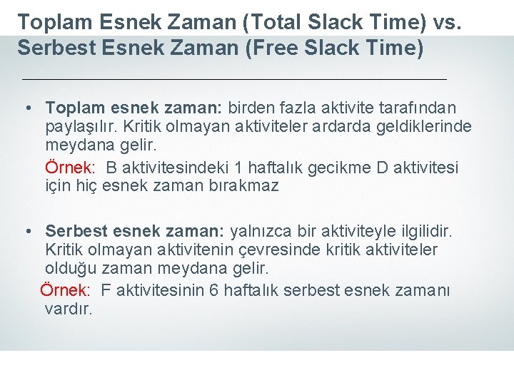 Toplam Esnek Zaman (Total Slack Time) vs. Serbest Esnek Zaman (Free Slack Time) •
