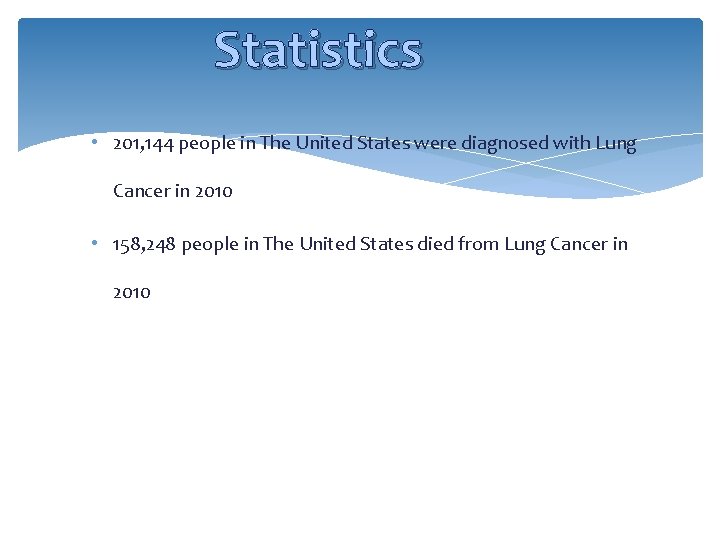 Statistics • 201, 144 people in The United States were diagnosed with Lung Cancer