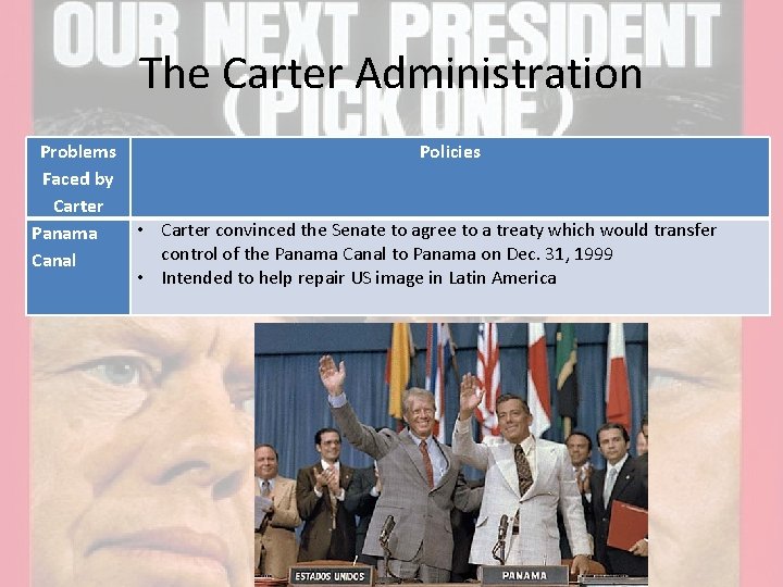 The Carter Administration Problems Faced by Carter Panama Canal Policies • Carter convinced the