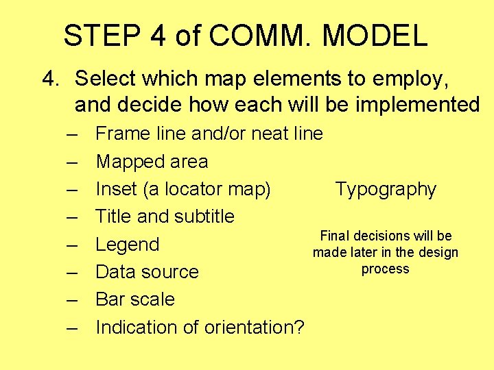 STEP 4 of COMM. MODEL 4. Select which map elements to employ, and decide
