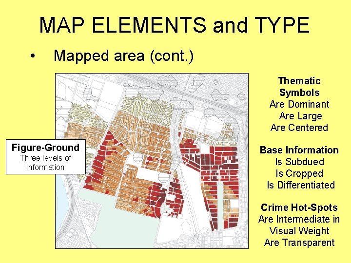 MAP ELEMENTS and TYPE • Mapped area (cont. ) Thematic Symbols Are Dominant Are