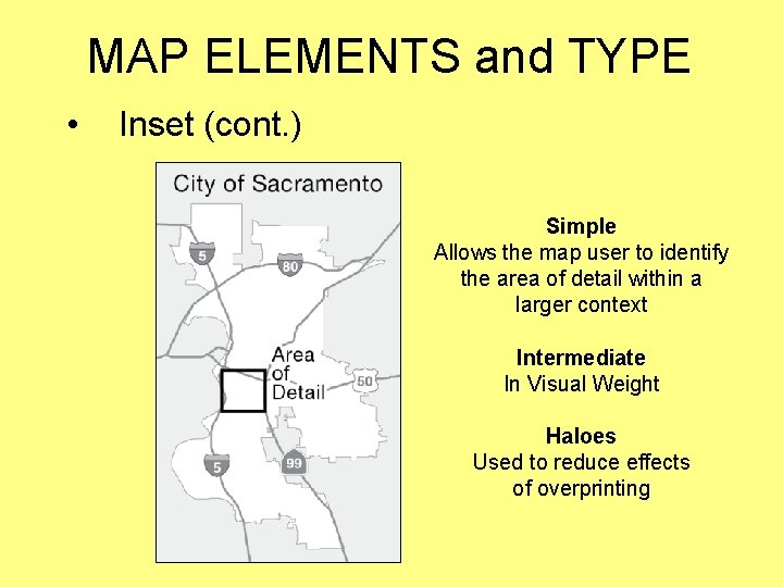 MAP ELEMENTS and TYPE • Inset (cont. ) Simple Allows the map user to