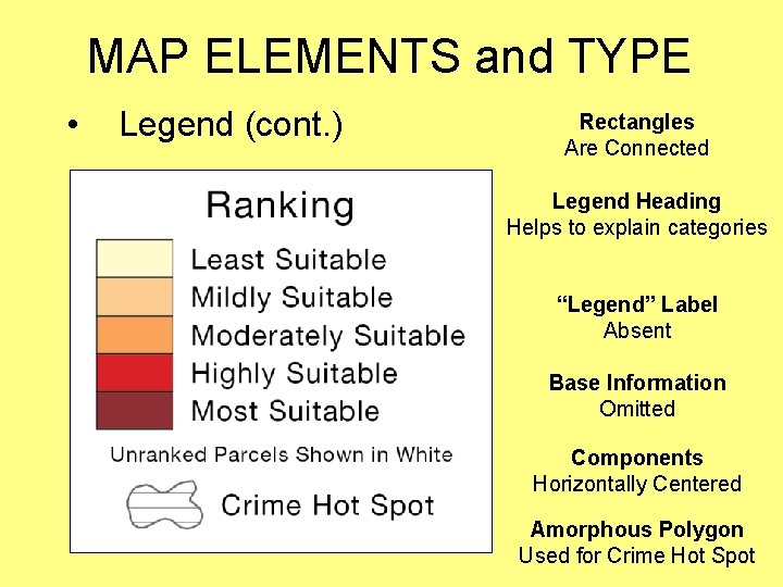 MAP ELEMENTS and TYPE • Legend (cont. ) Rectangles Are Connected Legend Heading Helps