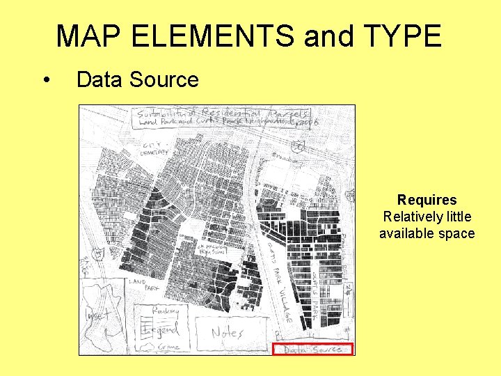 MAP ELEMENTS and TYPE • Data Source Requires Relatively little available space 