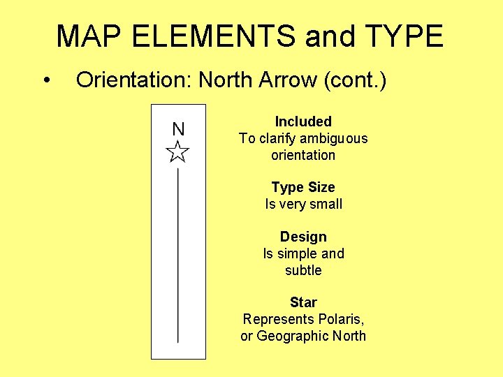 MAP ELEMENTS and TYPE • Orientation: North Arrow (cont. ) Included To clarify ambiguous