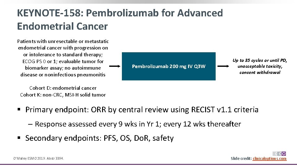 KEYNOTE-158: Pembrolizumab for Advanced Endometrial Cancer Patients with unresectable or metastatic endometrial cancer with