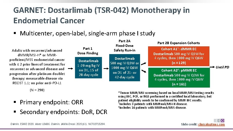 GARNET: Dostarlimab (TSR-042) Monotherapy in Endometrial Cancer § Multicenter, open-label, single-arm phase I study