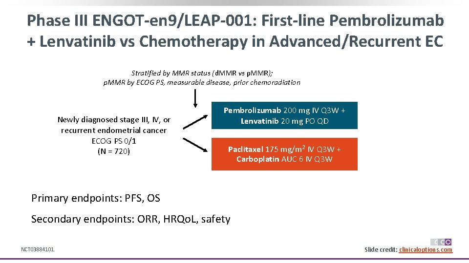 Phase III ENGOT-en 9/LEAP-001: First-line Pembrolizumab + Lenvatinib vs Chemotherapy in Advanced/Recurrent EC Stratified