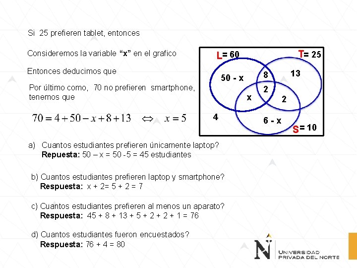 Si 25 prefieren tablet, entonces Consideremos la variable “x” en el grafico Entonces deducimos