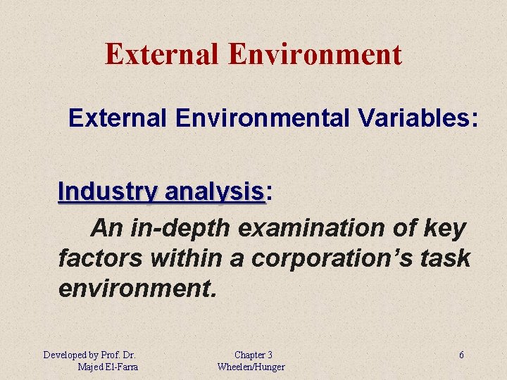 External Environmental Variables: Industry analysis: analysis An in-depth examination of key factors within a