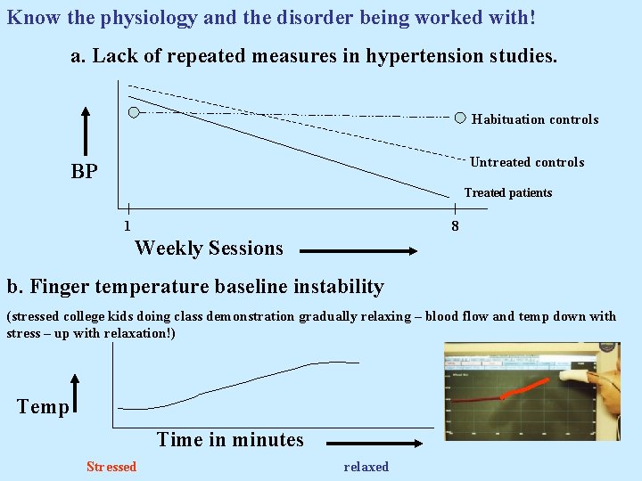 Know the physiology and the disorder being worked with! a. Lack of repeated measures